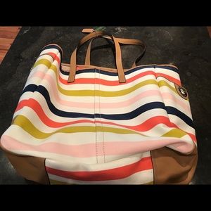 Coach oversized striped tote, beach bag, carry on.